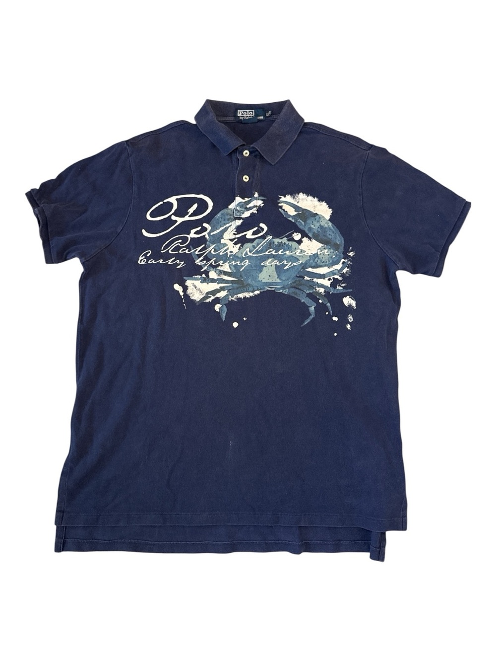 Vtg 2006 Polo Ralph Lauren Early Spring Days Crab Polo Shirt XL Faded Navy